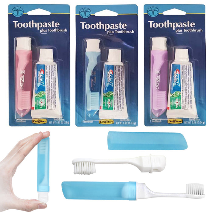 2 Packs Portable Toothbrush Compact Travel Brush Oral Care Mini Crest Toothpaste
