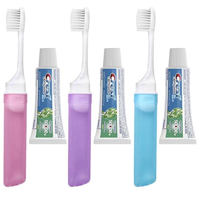 2 Packs Portable Toothbrush Compact Travel Brush Oral Care Mini Crest Toothpaste