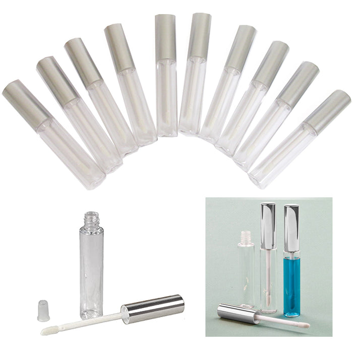 10 Silver Cap Plastic PET Lip Gloss Bottles 10ML Balm Container Clear Stopper