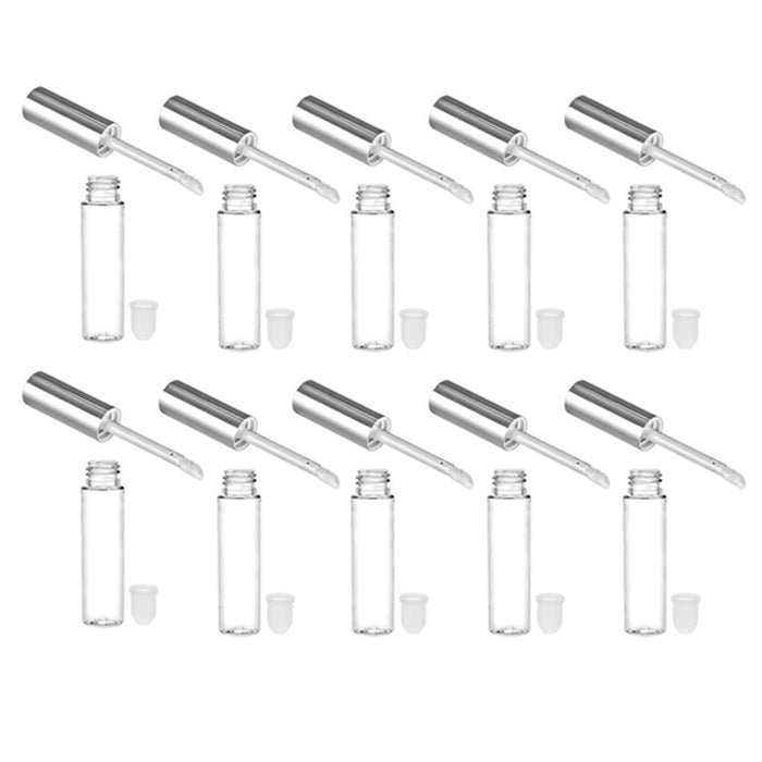10 Silver Cap Plastic PET Lip Gloss Bottles 10ML Balm Container Clear Stopper