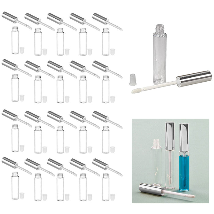 20 Silver Cap Plastic PET Lip Gloss Bottles 10ML Balm Container Clear Stopper