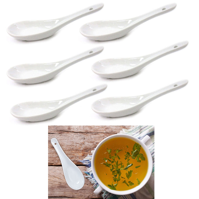 6 Porcelain Chinese Soup Spoons Saimin Noodle Ramen Asian Appetizer Spoon Thai