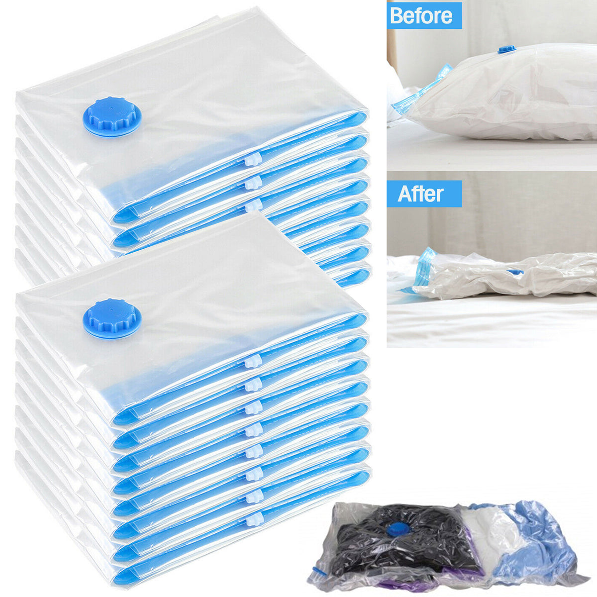 Vacuum Storage Bags Space Saving Clothes Storage Organizer Compression Seal  Bag for Wardrobe Storage with Travel Hand Pump