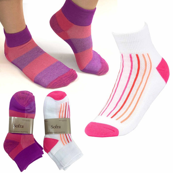4 Pairs Women's Ankle Crew Socks Athletic Cushion Sports White Pink Size 9-11