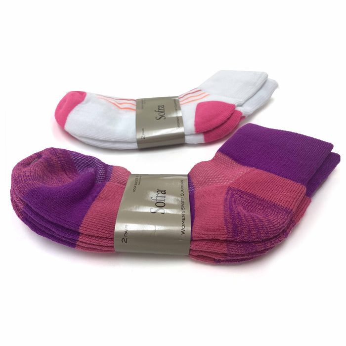 4 Pairs Women's Ankle Crew Socks Athletic Cushion Sports White Pink Size 9-11