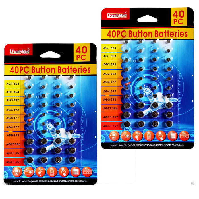 80 Pk Button Cell Batteries Alkaline Coin Watch Calculator Electronics Assorted