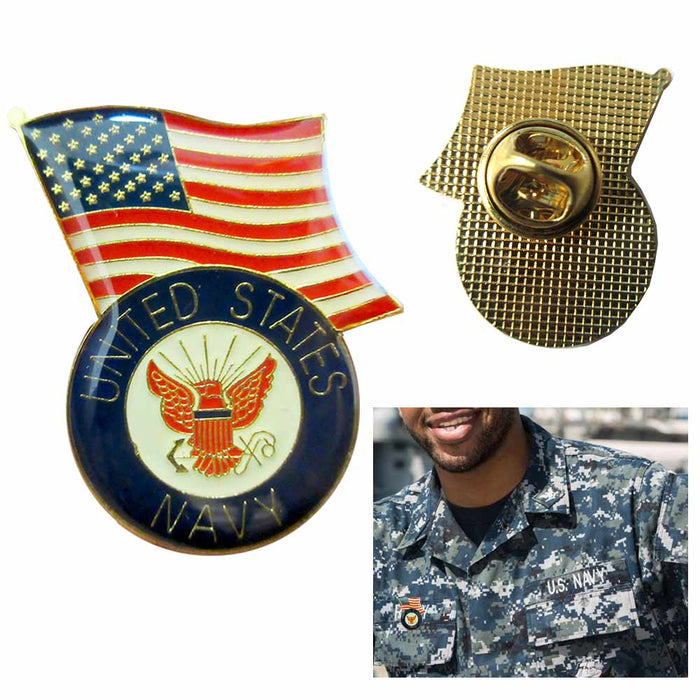 United States Navy US Flag Enamel Pin Metal Lapel Hat Jacket Veteran Uniform