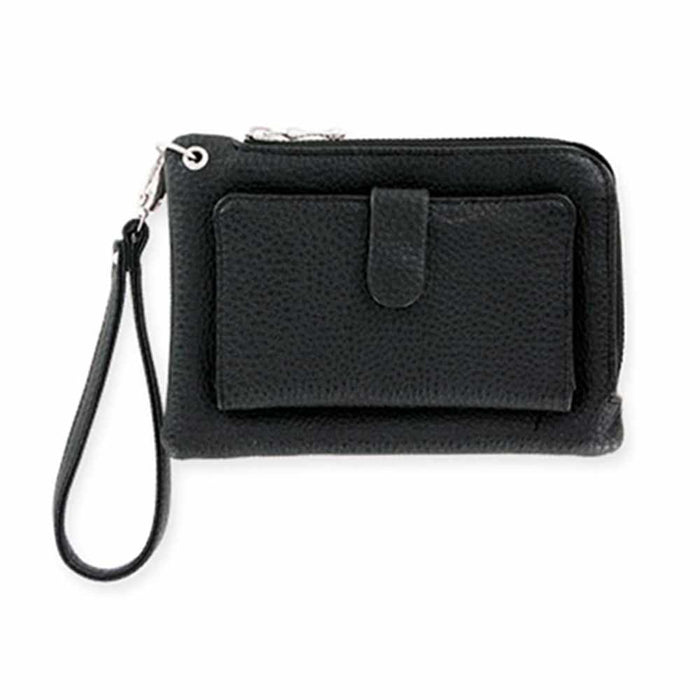 1 Womens Wristlet Purse Wallet Zip Clutch Phone Id Strap Pebble Leather Black