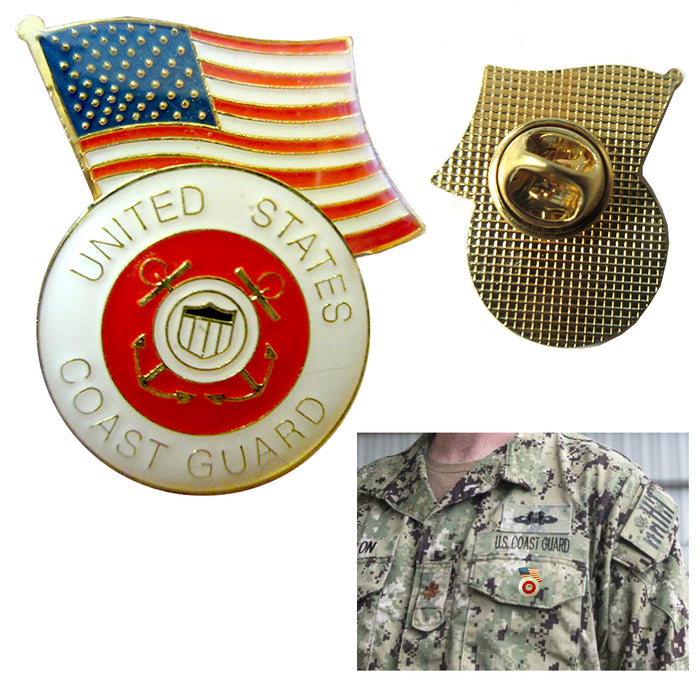 United States Coast Guard US Flag Enamel Pin Lapel Hat Jacket Veteran Uniform