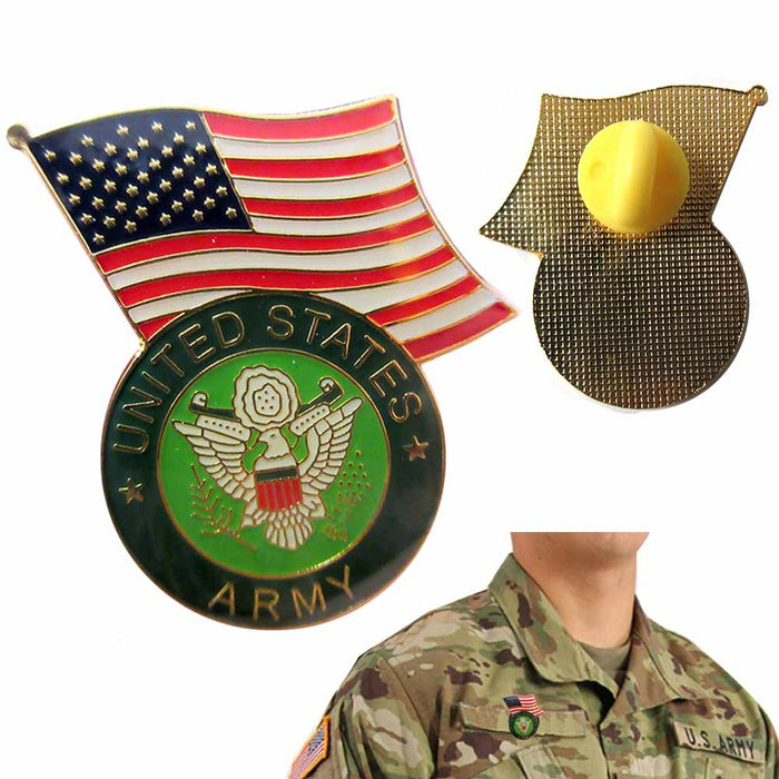 US Army Lapel Pin Enamel American Flag Military Tie Hat Jacket Veteran Uniform