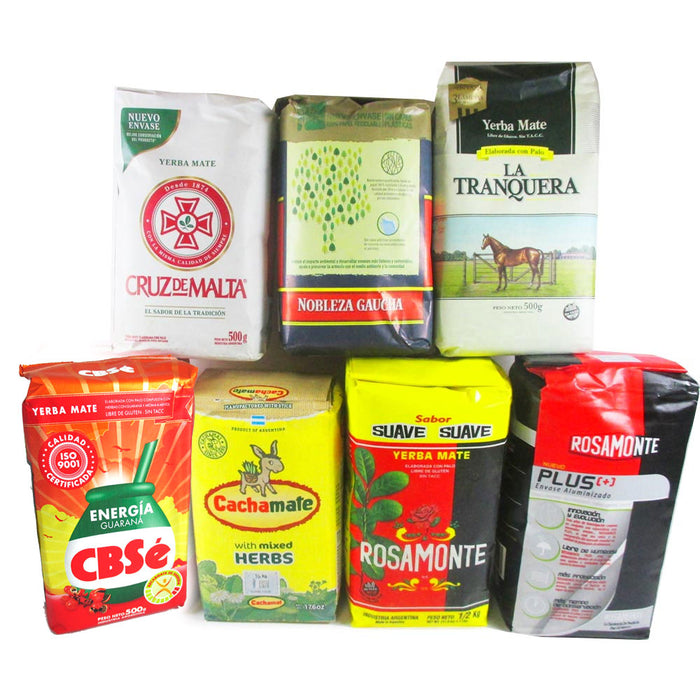 7 Pack Yerba Mate Sampler Kit Bulk Variety Flavors Bags Green Leaf Herbal Tea