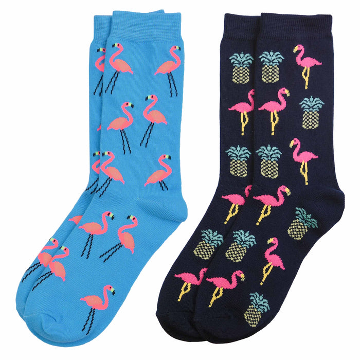 2 Pairs Women's Crew Socks Fashion Novelty Casual Flamingo Pineapple Size 9-11