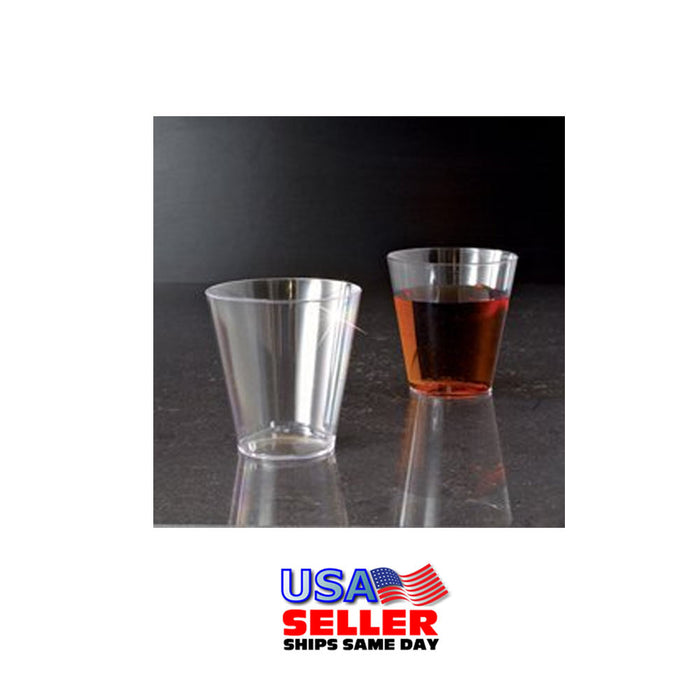 25 Clear Shot Glasses Hard Plastic Disposable Cups Wine Party Catering Bar 1.5oz