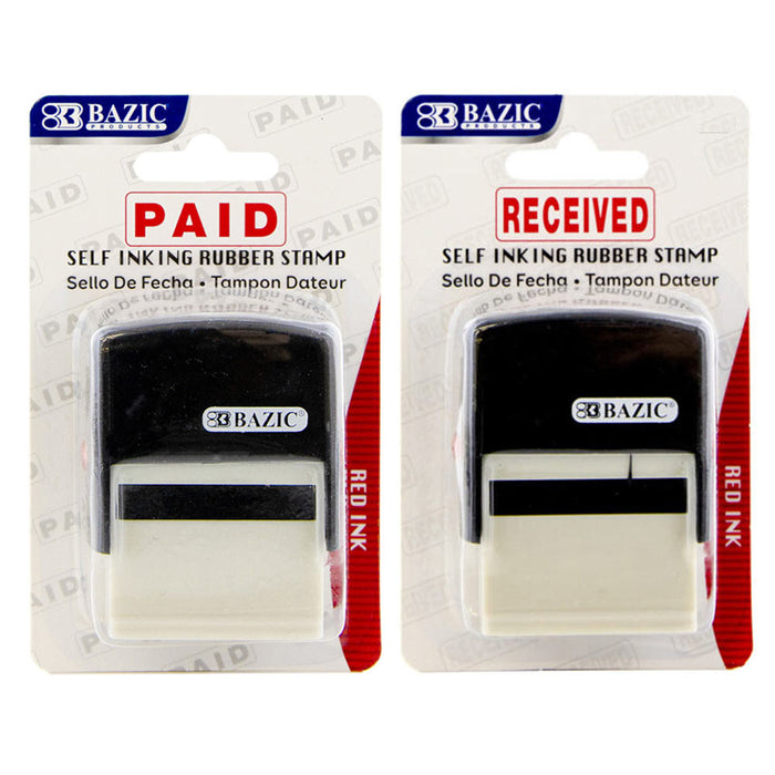 2Pc Set PAID RECEIVED Pre-Inked Rubber Stamp Red Ink Business Office Self Inking