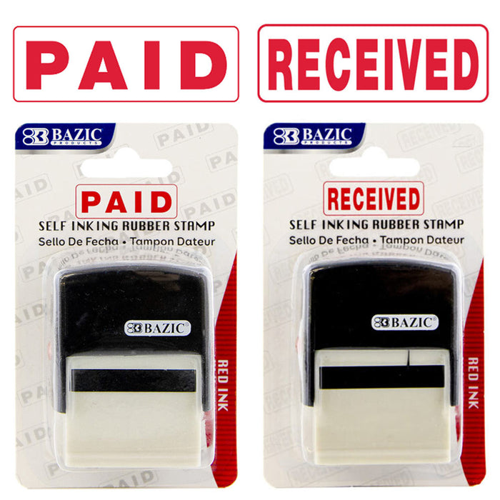 2Pc Set PAID RECEIVED Pre-Inked Rubber Stamp Red Ink Business Office Self Inking