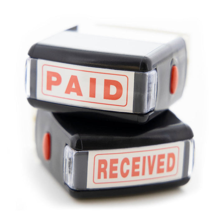 2Pc Set PAID RECEIVED Pre-Inked Rubber Stamp Red Ink Business Office Self Inking