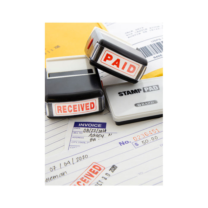 2Pc Set PAID RECEIVED Pre-Inked Rubber Stamp Red Ink Business Office Self Inking