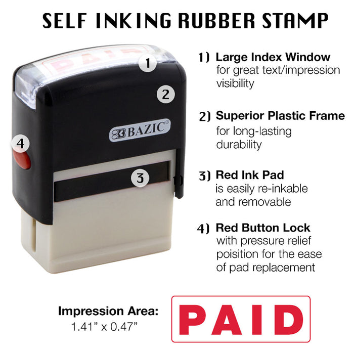 1 Pc PAID Pre-Inked Rubber Stamp Business Office Store Work Self Inking Red Ink