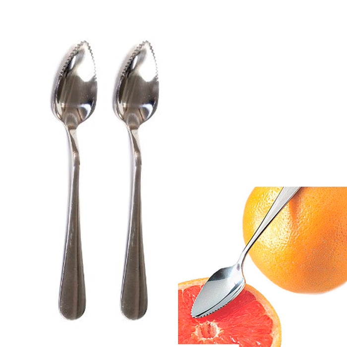 2 Pc Set Stainless Steel Grapefruit Spoon Serated Edge Dessert Cirtus Fruit New
