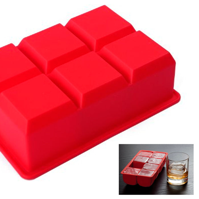 Big Block Silicone Ice Cube Tray Large 2"X2" Red Party Bar Cocktails Drink Mold