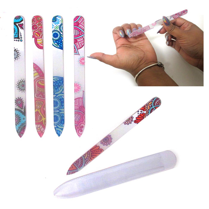 2 Glass Nail File Crystal Paisley Design Buffer Manicure Pedicure Device Tool !