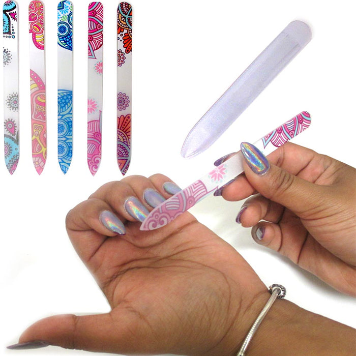 4 Glass Nail File Crystal Paisley Design Buffer Manicure Pedicure Device Tool !