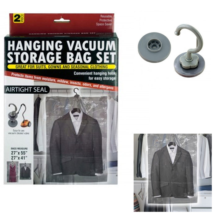 2Pack Vacuum Hanging Storage Bag 55" Space Saver Garment Storage Dress Organizer