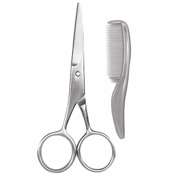 2 Pc Mustache Beard Scissors Comb Set Barber Hair Cutting Safety Trimming Sharp