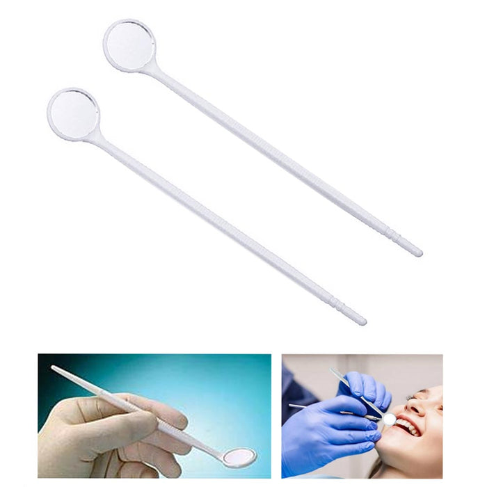 2 Dental Mouth Exam Mirrors Oral Clean Teeth Instrument Handle Laryngeal Dentist