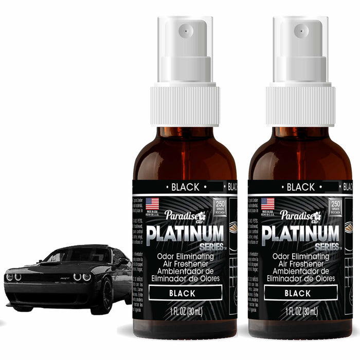 2 Paradise Platinum Air Freshener Spray Odor Eliminator Fragrance Scent Black