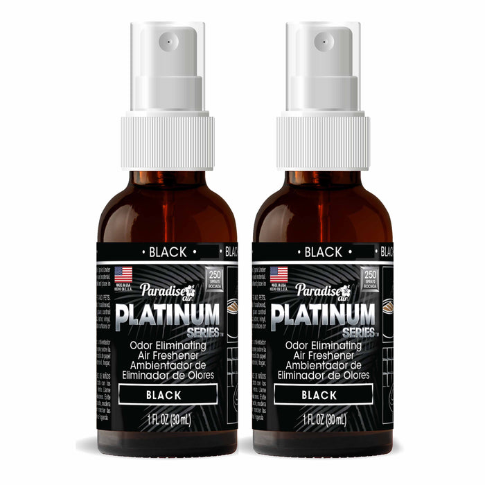 2 Paradise Platinum Air Freshener Spray Odor Eliminator Fragrance Scent Black