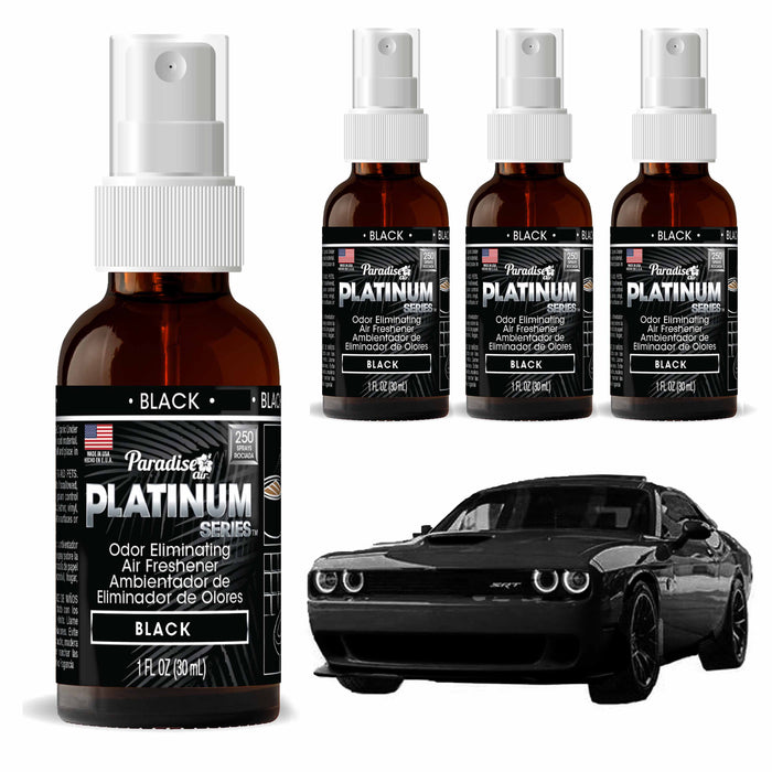 4 Paradise Platinum Air Freshener Spray Odor Eliminator Fragrance Scent Black