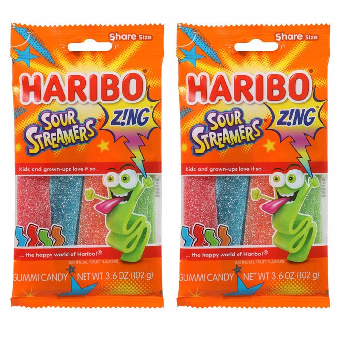 2 Bags Haribo Sour Streamers Gummies Gummy Chewy Candy Gummi Treat 3.6oz Each