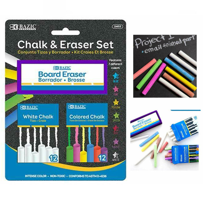 BAZIC Chalk Chalkboard Eraser 12 Assorted Colors 12 White Sidewalk Art Kids