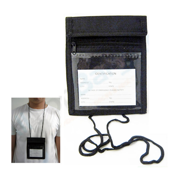 Pouch Travel Passport Holder Transparent Window Cover Neck Strap MenCard Wallet