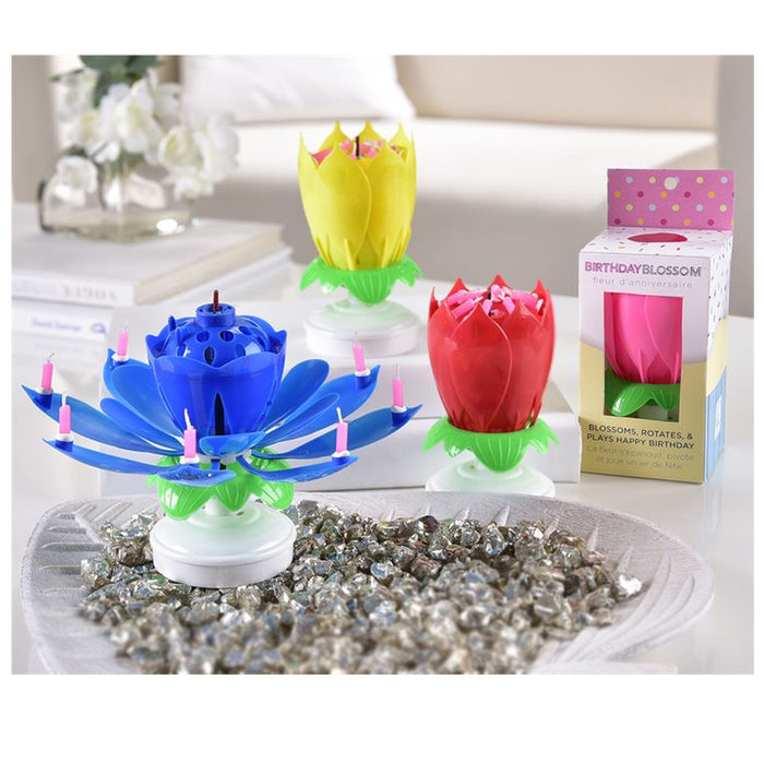 1 X Lotus Flower Musical Birthday Candle Rotating Spin Magic Cake Topper Party