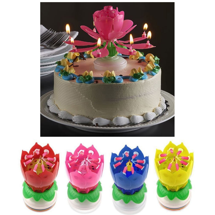 1 X Lotus Flower Musical Birthday Candle Rotating Spin Magic Cake Topper Party
