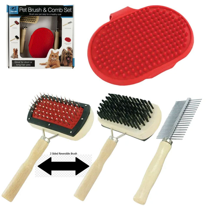 3PC Pet Brush Set Groom Tangled Hair Shampoo Dogs Cats All Type Wet Dry Shedding