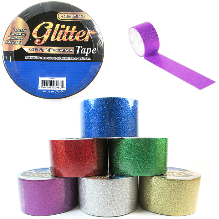 6 Rolls Decorative Glitter Tape Crafting Project Adhesive Assorted Colors 18yd