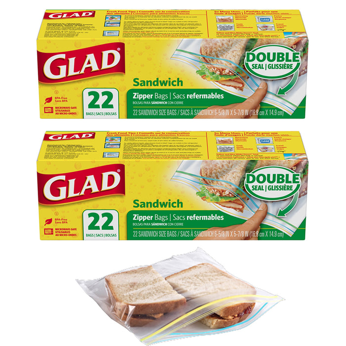 44 Ct Glad Double Seal Sandwich Bags Zipper Snacks School Lunch Storage BPA Free