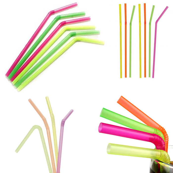 400 Neon Plastic Straws Bendy Flexible Drinking Party Wedding Smothies Home Bar