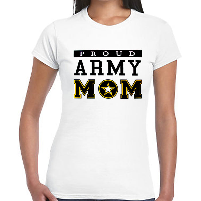 Women T-Shirt Proud Army Mom Military USA Armed Forces Patriotic Tee Top White S