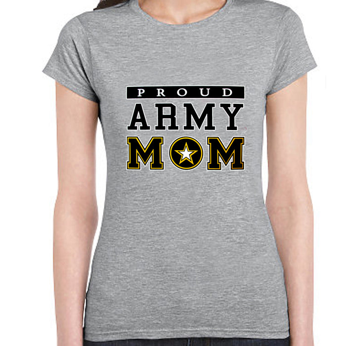 Women T-Shirt Proud Army Mom Military USA Armed Forces Patriotic Tee Top Grey M