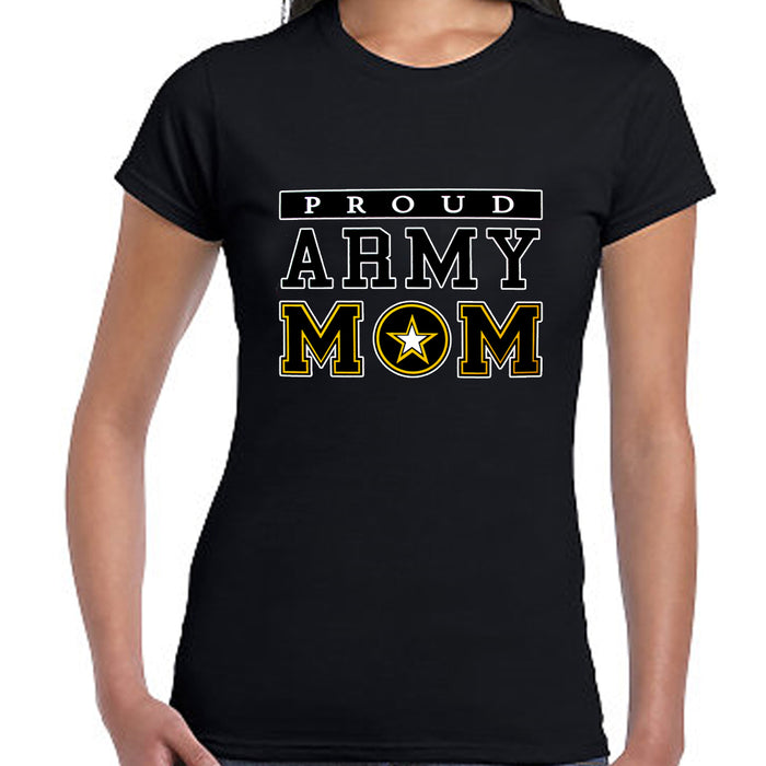 Women T-Shirt Proud Army Mom Military USA Armed Forces Patriotic Tee Top Black S