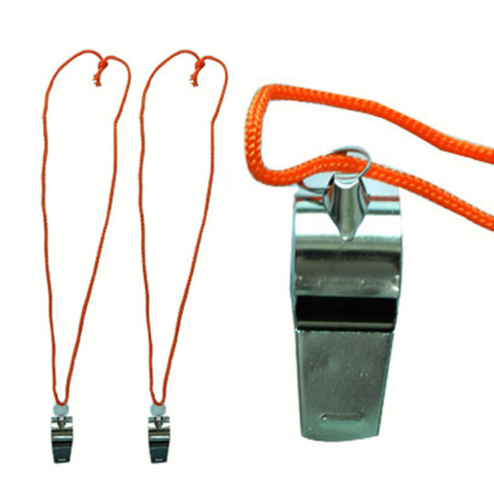 2 Pc Referee Whistle Metal Signal Lanyard Sports Coach Emergency Survival Safety
