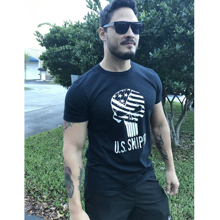 Mens T-Shirt American Flag Skull Punish Sniper Military USA Army Tee Top Black S