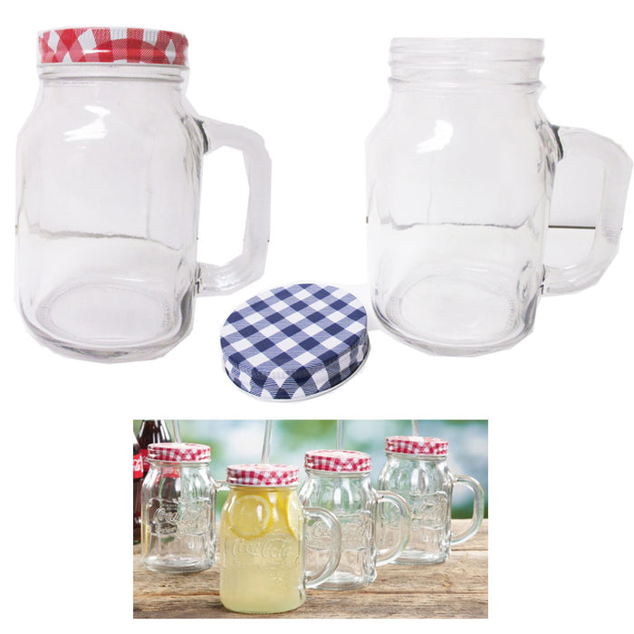 Lot 6 Clear Mason Jars Handles Lids Jelly Bridal Canning Jar Pint Wedding 20oz