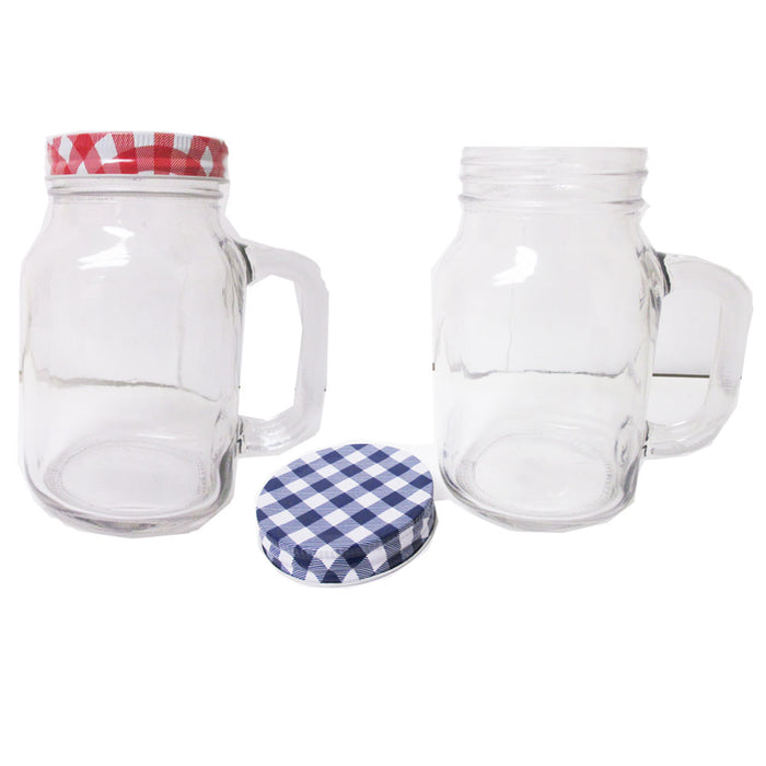 Lot 6 Clear Mason Jars Handles Lids Jelly Bridal Canning Jar Pint Wedding 20oz