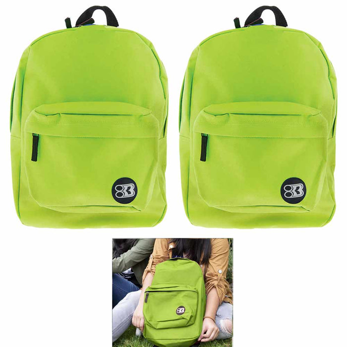 2 Lime Green Backpack 17" Travel Sports Back Pack School Book Bag Hiking Camping