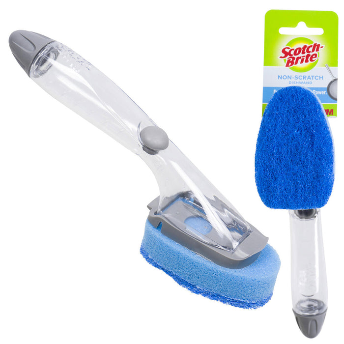 4 Scotch Brite Scrub Sponges with Soap-Dispensing Handle Pot Pan Kitchen Wash